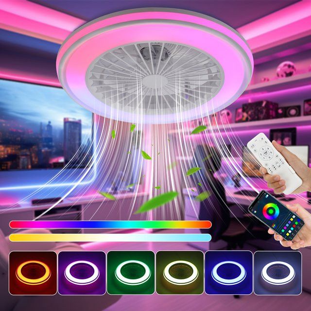 Oyajia 2-in-1 Deckenventilator mit integrierter LED-Lampe, RGB-Farbwechsel, Musikfunktion und Fernbedienung, stufenlos dimmbarer Kronleuchter - Bild 1