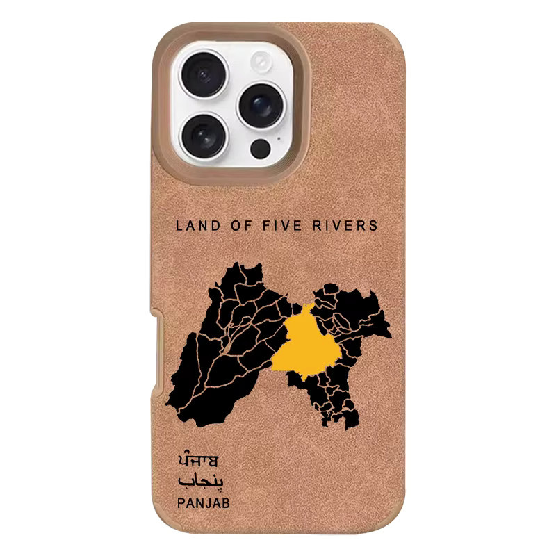 Handyhülle mit Punjab-Karte für Apple iPhone 16 15 14 13 12 11 Pro Max XR XS in Braun aus Kunstleder und Wildleder - Bild 6