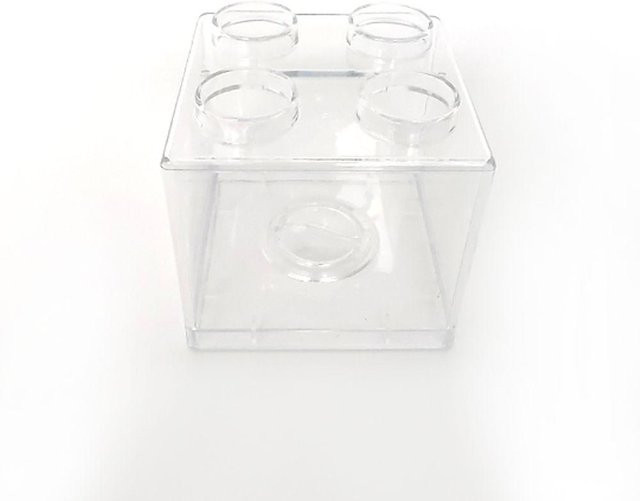 Lustige Spardose aus transparenten Plastikbausteinen als Münzbox und Kinderspielzeug in Weiß - Bild 1