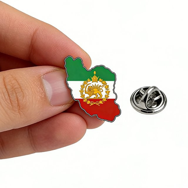 Brosche Iran Karte Flagge Löwe Sonne und Krone, Edelstahl, Unisex - Bild 1