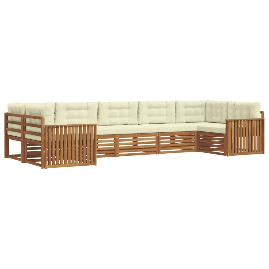 vidaXL Sofagarnitur 7-teilig aus Massivholz Akazie in Natur und Beige mit L-Form und Sitzkissen - Bild 2