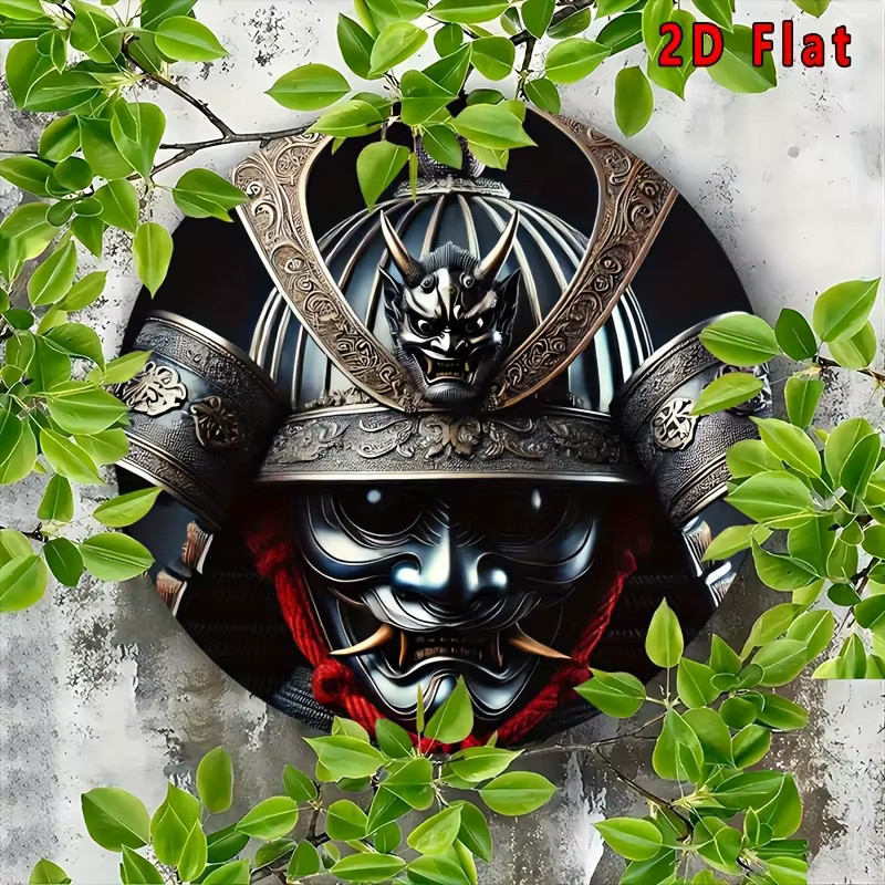 Potdemiel Japanischer Samurai-Helm Oni Mask Metall-Wandkunst in Rot und Schwarz, Durchmesser: 20,32 cm - Bild 6
