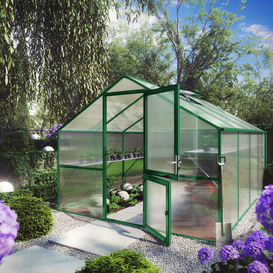 KGT Gewächshaus Orchidee IV in Moosgrün mit 12,7 m² Fläche und 10 mm HKP - Bild 2