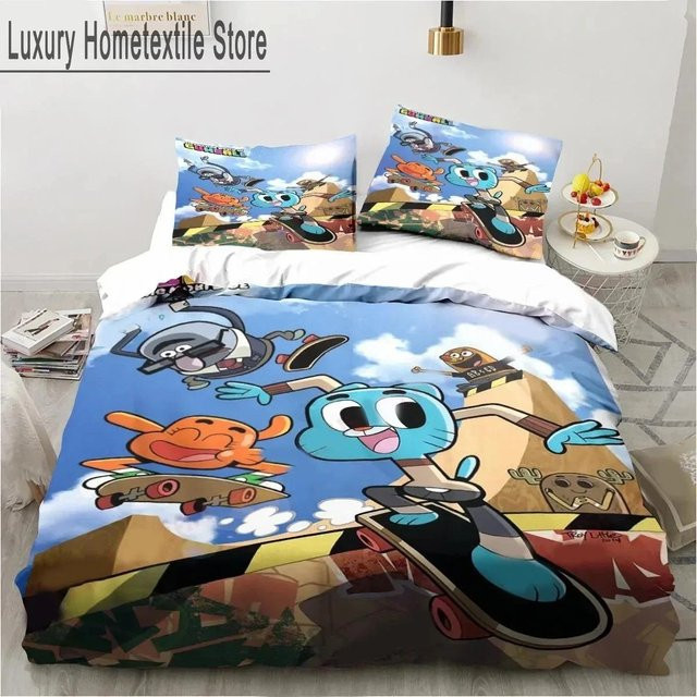 Jinmeige Bettwäsche-Set Die erstaunliche Welt von Gumball für Kinder und Erwachsene, Mehrfarbig, Material: Mikrofaser, Set bestehend aus Bettdecke und Kissenbezug, Breite: 135 cm, Länge: 200 cm - Bild 1