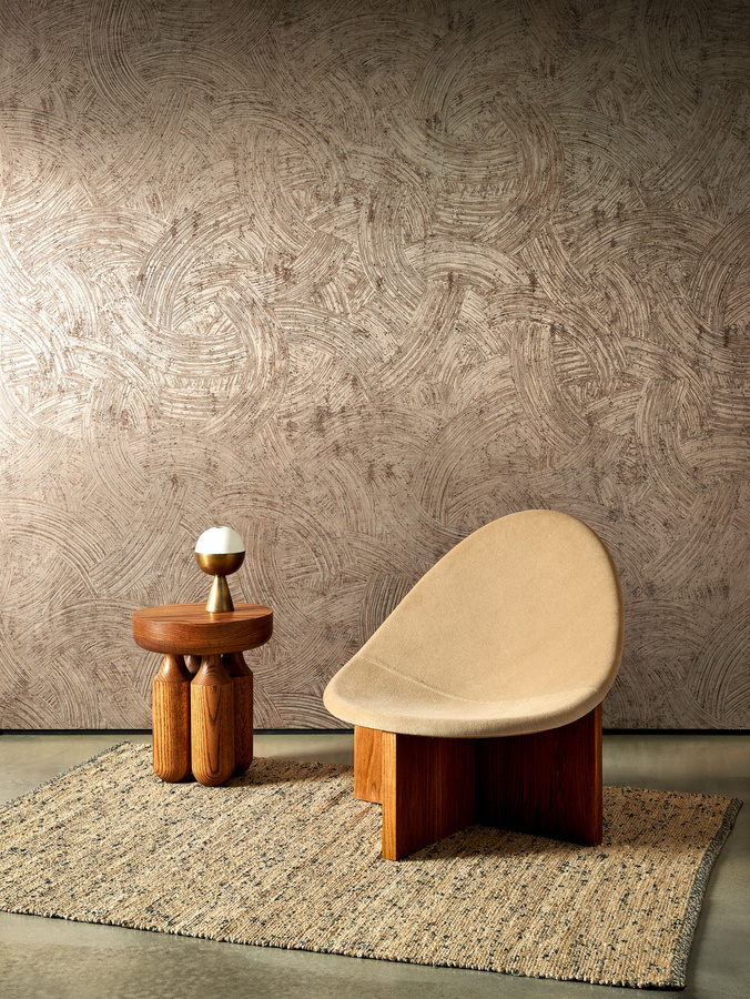 Arte International Tapete Impasto in Shiny Taupe mit abstraktem Design in Beige, Braun und Gold - Bild 1