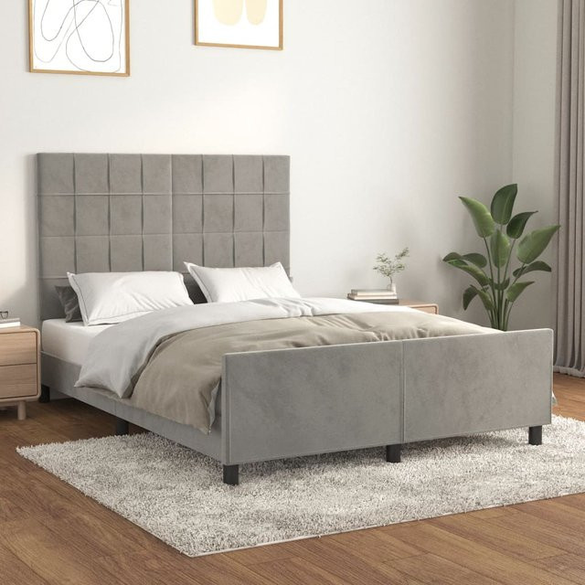 vidaXL Bettgestell mit Kopfteil aus Samt in Hellgrau, B/T/H: 140 x 190 x 146 cm - Bild 2
