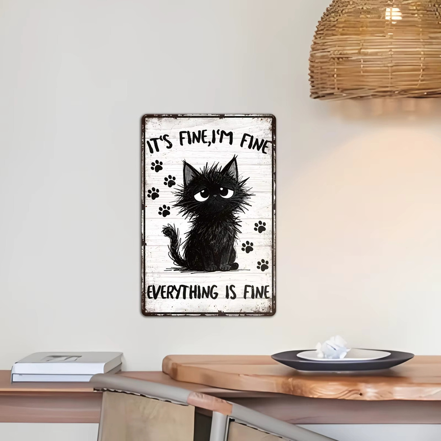 Vintage Metallschild CIFBUY Schwarze Katze Alles ist in Ordnung Wanddekoration, Breite: 20,32 cm, Höhe: 20,32 cm - Bild 3