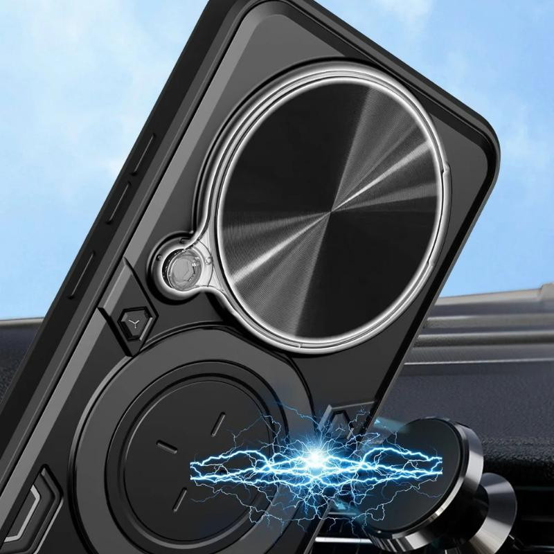 Heavy Duty Schutzhülle für Honor X9d 5G in Schwarz mit magnetischem Ringhalter und schiebbarer Linsenschutzabdeckung - Bild 2