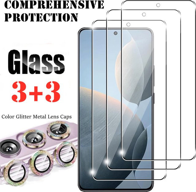 6-in-1 Kamera-Schutzset mit Glitzer-Metall-Objektivdeckel und gehärtetem Glas für Samsung Galaxy A55 A35 A15 A54 A34 A14 in Schwarz und Transparent - Bild 1