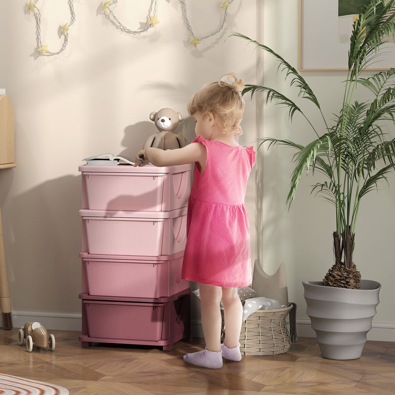 HOMCOM Spielzeug Organizer Kommode für Kinderzimmer mit 4 Ebenen in Rosa - Bild 2