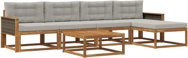 vidaXL Outdoor-Sofagarnitur aus Akazienholz mit 6 Kissen in Natur und Grau - Bild 1