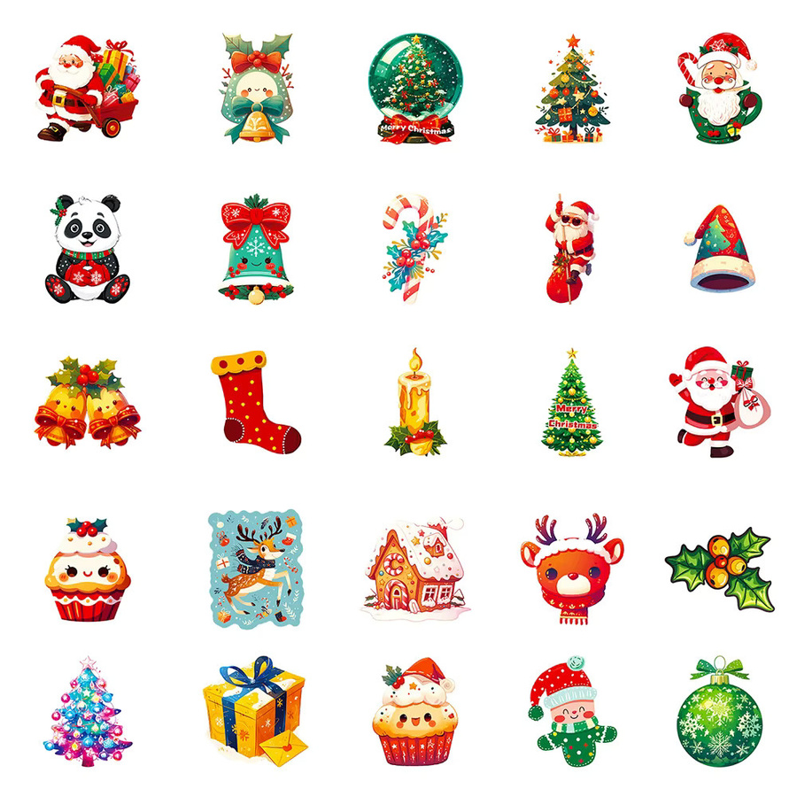 Bunte Weihnachtsaufkleber mit lustigen Cartoon-Motiven wie Santa Claus und Elch für Koffer, Wasserflaschen und Spielzeug - Bild 3