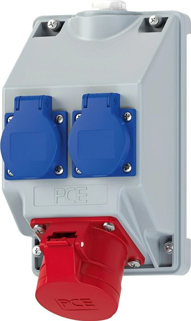 PC Electric Wandsteckdosenkombination COMBO-POL2, grau/mehrfarbig, IP44, Aufputz-Installation - Bild 1