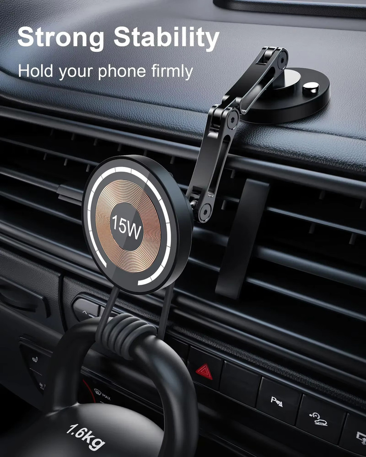 Magnpter Magnetischer Autotelefonhalter mit kabellosem Ladegerät und Rotationsfunktion in Schwarz für MagSafe iPhone und Samsung - Bild 5