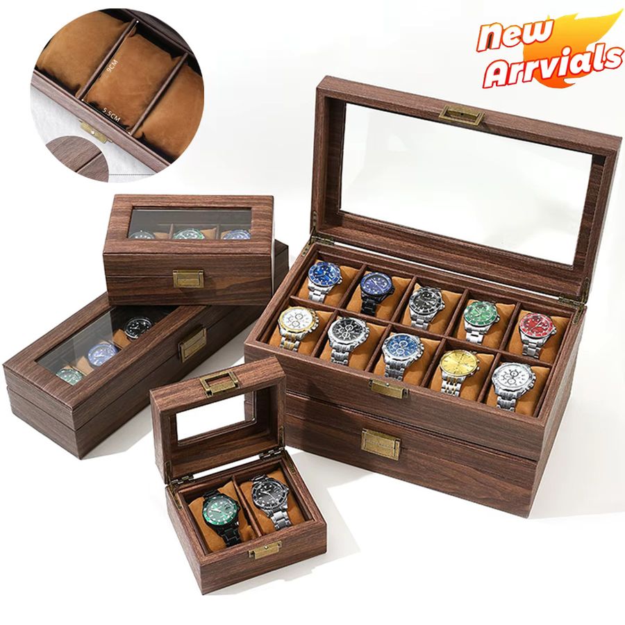 OAKCHARM Retro Uhrenbox aus PU-Leder in Holzmaserung als Organizer und Display für deine Uhrensammlung - Bild 2