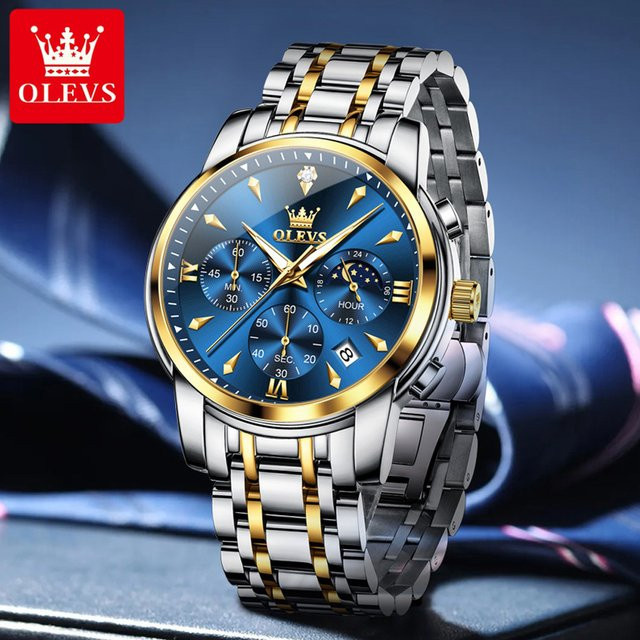 OLEVS Armbanduhr, Quarz, Edelstahl, Schwarz, Herren - Bild 1