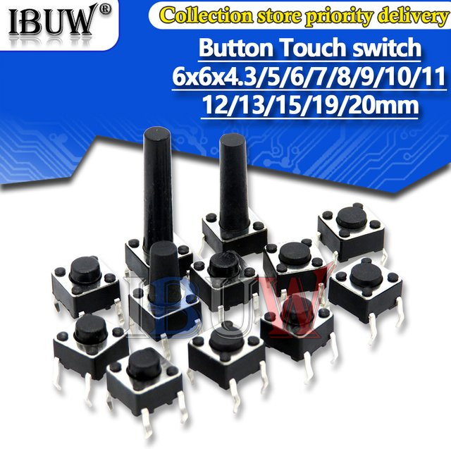 IBUW Taste Touch Schalter DIP 4pin in Schwarz, B/H/T: 6 x 6 x 5 mm, 100 Stück - Bild 1