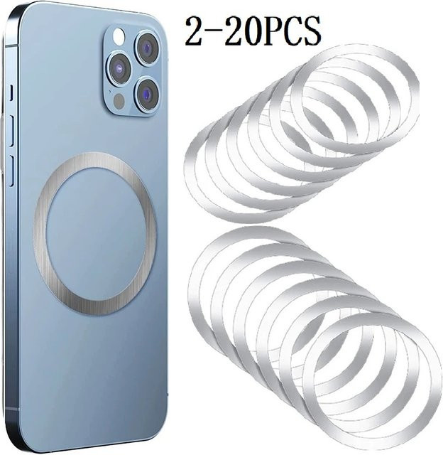 Magnetische Metallplatten Aufkleber in Silber für MagSafe und drahtlose Ladegeräte kompatibel mit iPhone 15 14 13 12 11 - Bild 1