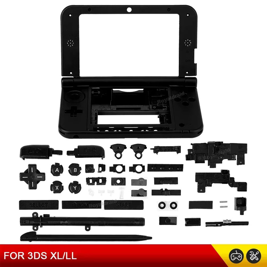 Nintendo 3DS XL LL Ersatz-Gehäuse Set mit Ober- und Mittelrahmenabdeckung sowie schwarzen Tasten und Stift - Bild 5
