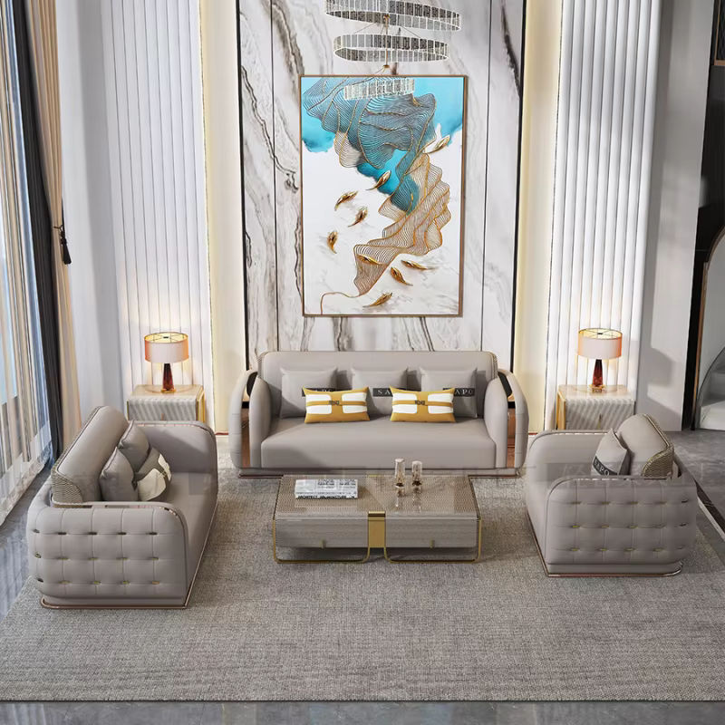 DUTRIEUX Salon De Luxe Sofa aus echtem Leder in Beige - Bild 2