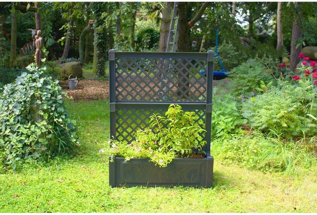 KHW Pflanzkasten Set mit Zentralspalier für Rankpflanzen, Anthrazit, B/T/H: 140 x 100 x 43 cm - Bild 1