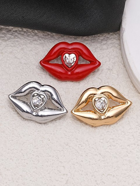 Kreative Design-Lippen mit herzförmigen Strasssteinen und Metallknöpfen in Gold für Kleidung und Schmuckzubehör - Bild 1