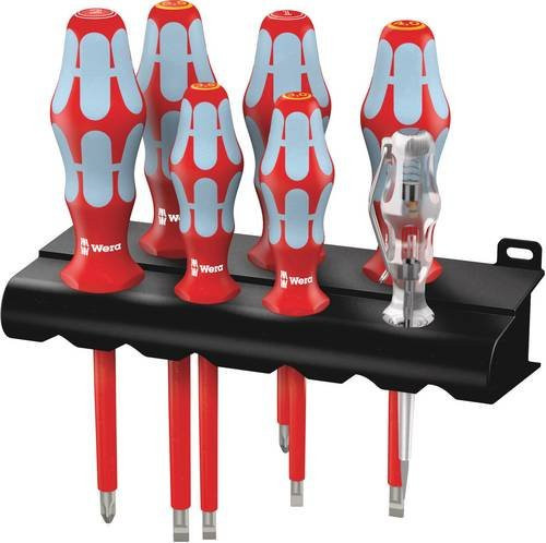 Wera 3160 i/7 Rack VDE Schraubendreher-Set 7-teilig mit Schlitz und Kreuzschlitz Phillips aus Edelstahl in Rot - Bild 1