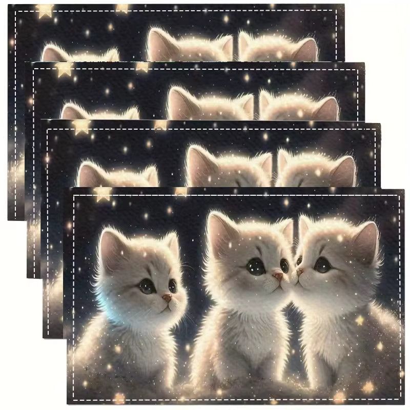 VIKAMA Sternenhimmel-Tischset mit Katzenmotiv, wasserdicht und ölbeständig - Bild 4