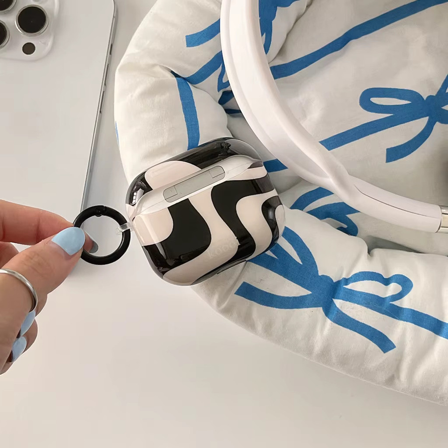 Stoßfeste Schutzhülle mit Haken für Apple AirPods 1, 2, 3, 4 und AirPods Pro 2, Schwarz-Weiß - Bild 5
