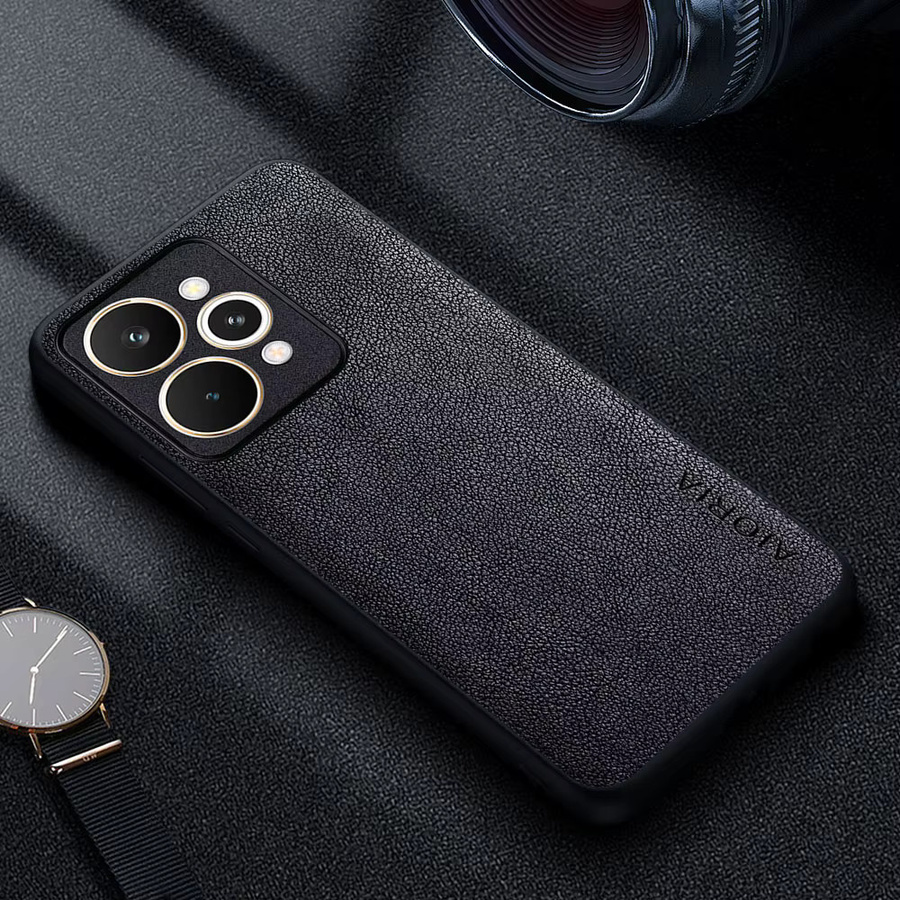 Luxus-Handyhülle aus Leder für Realme 15 Pro 15T 5G im Retro-Business-Stil in Grau - Bild 2