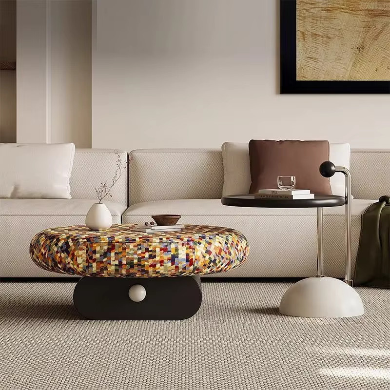 OVOZI Couchtisch Modern Rund mit Lift-Mechanismus und Abstract-Design in Multicolour - Bild 2