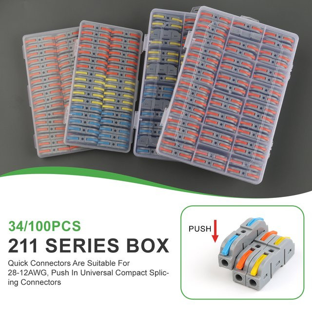 DIY YOU Inline-Hebel-Drahtverbinder-Set, universeller kompakter elektrischer Kabelklemmenblock zum Spleißen, 28–12 AWG - Bild 1