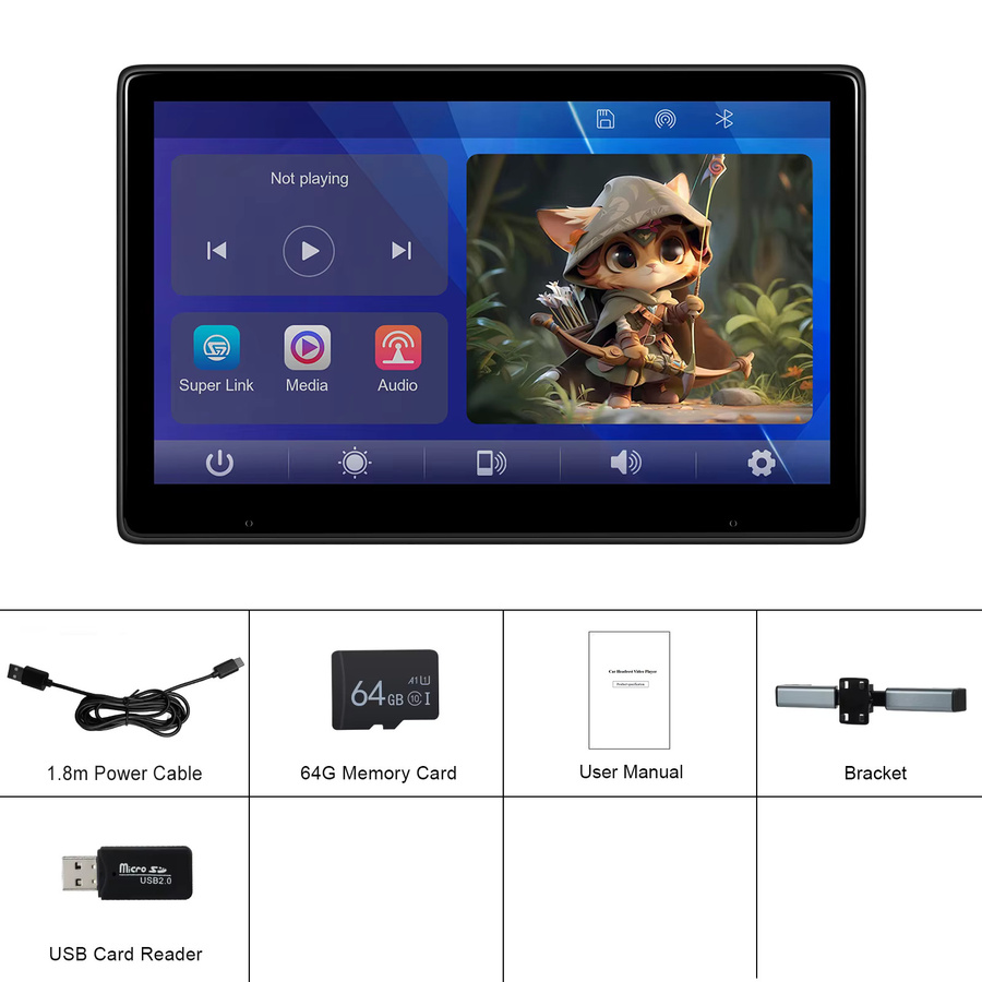 Podofo 10,1 Zoll Kabelloser CarPlay und Android Auto Kopfstützen-Videoplayer mit IPS-Touchscreen und Videorekorder in Schwarz - Bild 5