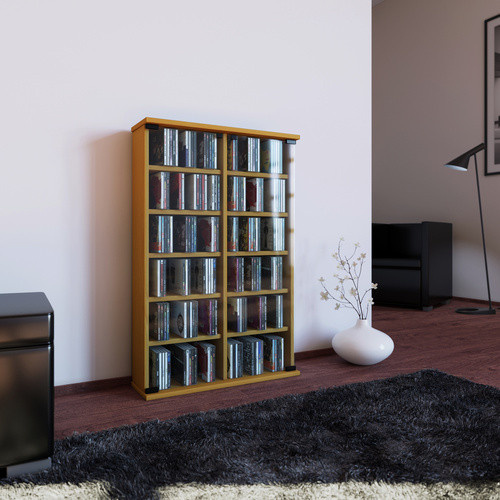 VCM CD und DVD Regal Roma in Buche mit Glastüren, B: 60 cm, H: 91,5 cm, T: 18 cm - Bild 2