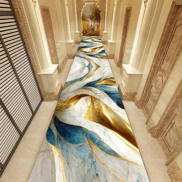 JGJG Teppich mit abstraktem Marmor-Design in Gold und Weiß, rutschfester Läufer für Flur, Wohnzimmer oder Hotel, B: 160 cm, L: 200 cm - Bild 1