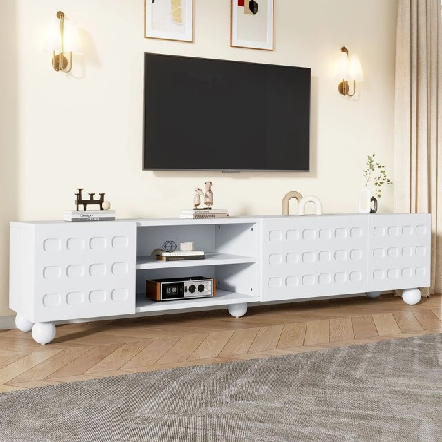 Merax TV Lowboard Modern Weiß mit 3 Türen B/T/H: 200 x 40 x 44 cm - Bild 1