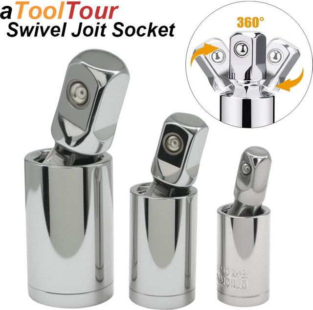 atooltour Universal Drehgelenk-Steckschlüsseladapter mit 360 Grad Rotation für Schlagschrauber und Verlängerungen, Vierkantantrieb 1/4, 3/8, 1/2 Zoll, Farbe: Silber - Bild 1