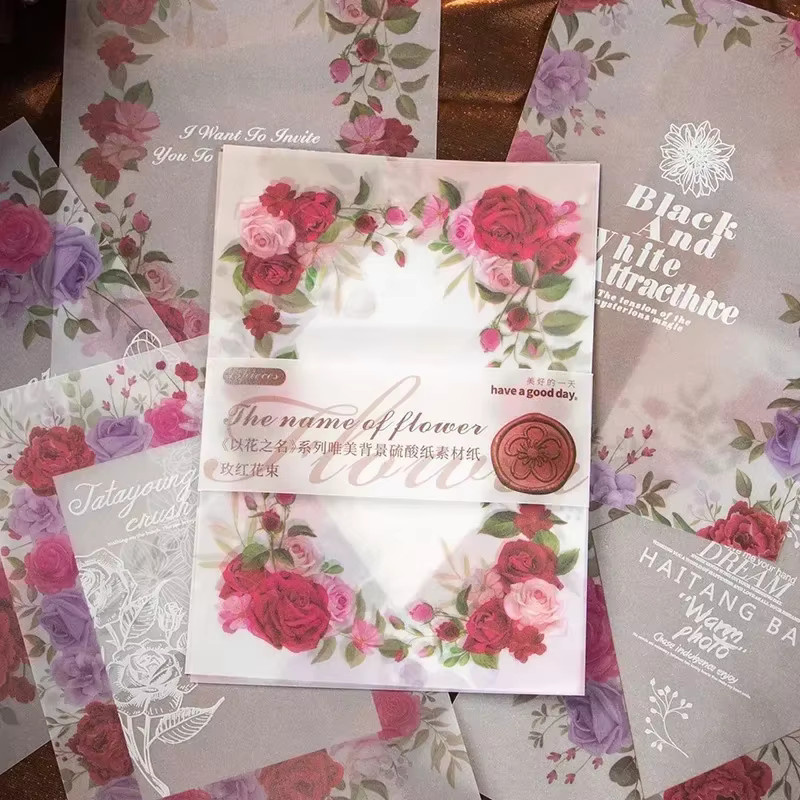 15 Stück Transparentes Scrapbooking Papier mit Blumenmuster, Schneidbares Memo-Papier, B: 11,0 cm, H: 17,2 cm - Bild 1