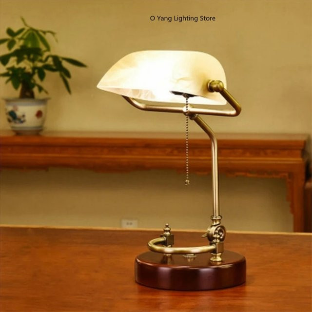 JIANKEXING Retro Nachttischlampe mit grünem Glasabdeckung in Gold/Messing inklusive Glühbirne für Schlafzimmer, Wohnzimmer und Home Office, B/T/H: 26 x 26 x 42 cm - Bild 1