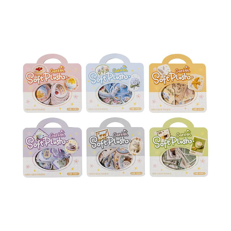 CBTstationery Yarn Garden Series Kunstfell-Aufkleber-Set, 45 Stück, 6 Stile, Multicolour, Kawaii Journal-Dekorationsaufkleber aus Papier - Bild 2