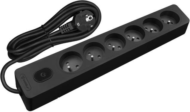 Mehrfachsteckdose SELDUR G6FA32S mit 6 Steckdosen Typ E, Schalter und Kontrollleuchte, Schwarz, 3m Kabel - Bild 1