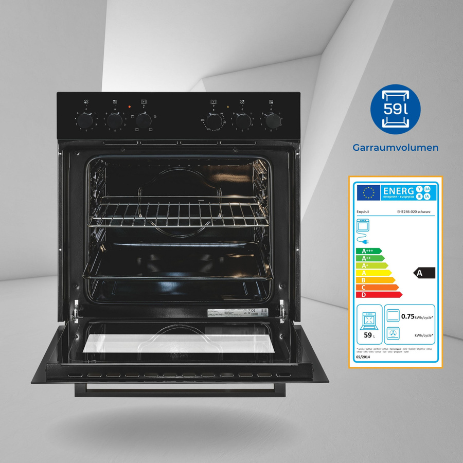Exquisit Herdset EHE246-020-Set in Schwarz mit Glaskeramik-Kochfeld und Einbaubackofen - Bild 3