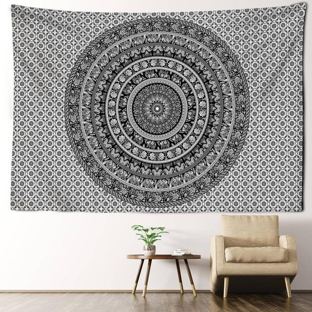 Mandala Wandteppich Super Six in Schwarz Weiß mit abstraktem Boho-Design, Breite: 150 cm, Höhe: 100 cm - Bild 1