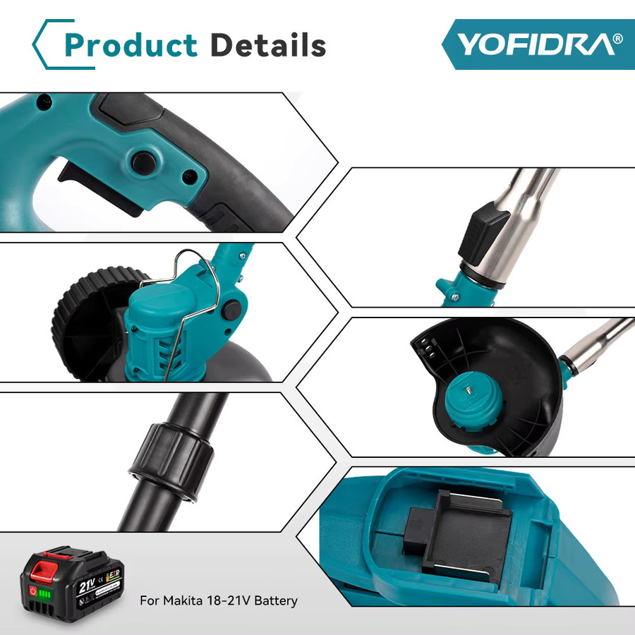 YOFIDRA Elektrischer Rasenmäher 1500W Handgeführter kabelloser Rasentrimmer für Makita 21V LXT Akkus - Bild 4
