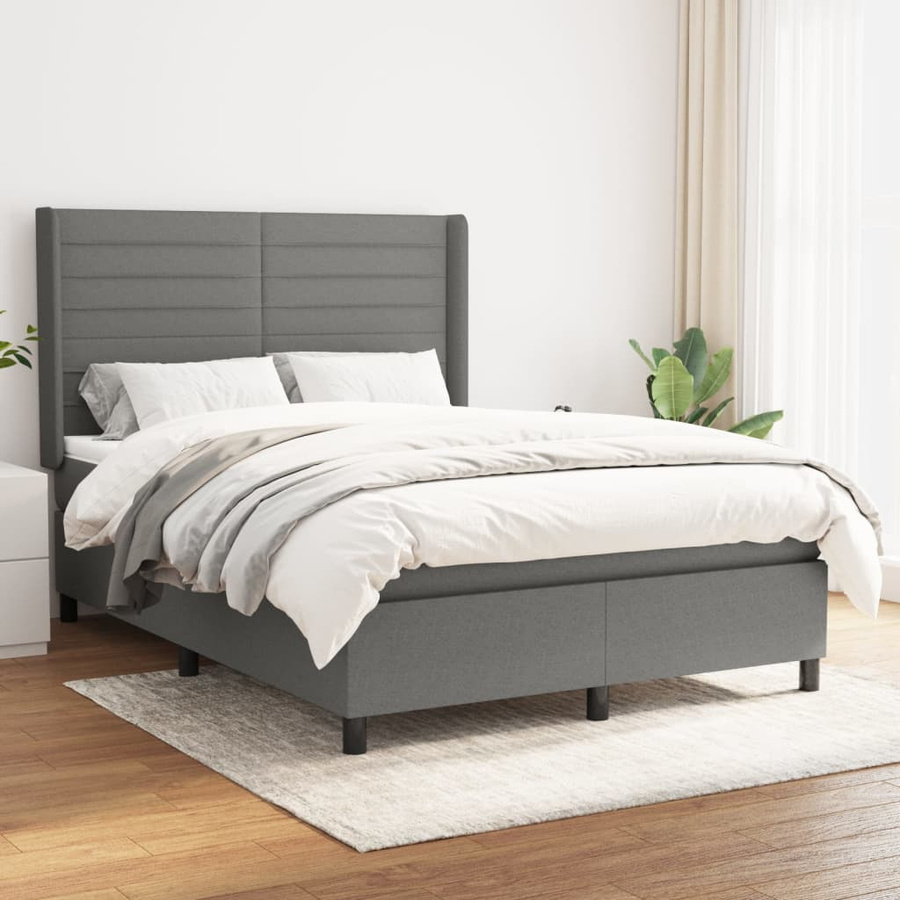 vidaXL Boxspringbett Hybrid mit Matratze und Kopfteil, Dunkelgrau, B/T/H: 190 x 140 x 128 cm - Bild 3