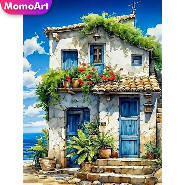 Momoart Diamantstickerei DIY Set Haus Landschaft Malerei in Multicolour, B/H: 30,0 x 20,0 cm - Bild 1