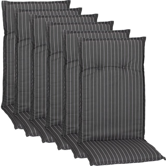 NYVI Gartenstuhl-Auflage Barcelona Hochlehnerauflage für Gartenstühle 6er Set Grau mit weißen Streifen - Bild 1