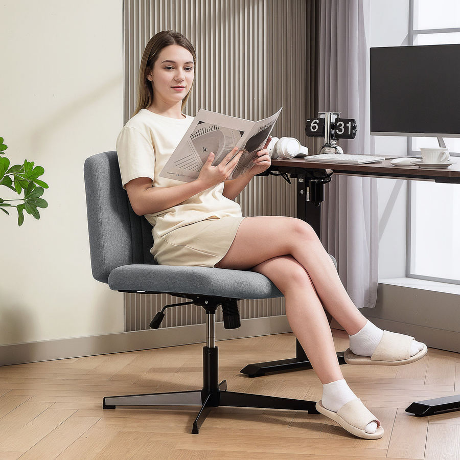 HOMCOM Bürostuhl ohne Armlehnen in Grau, drehbarer Schreibtischstuhl mit Wippfunktion und höhenverstellbarem Sitz für Schlafzimmer und Wohnzimmer - Bild 2