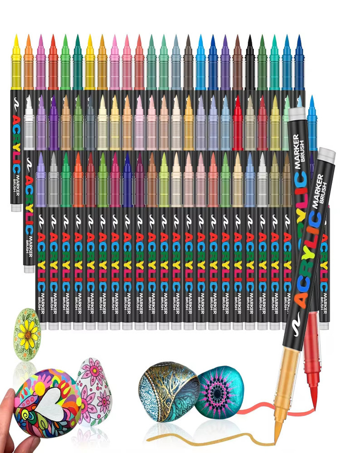 Acrylmarker mit Pinselspitze in Multicolour, Acryl-Farbstifte für Stein, Leinwand, Holz und Keramik, 12–72 Farben - Bild 5