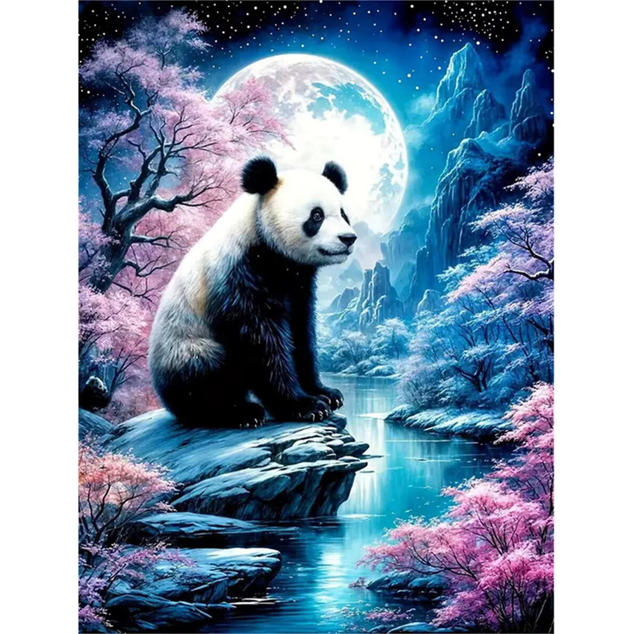 YUTTEE Panda Diamantmalerei DIY Cartoon Tier Mosaik Stickerei Wandkunst, Mehrfarbig, Durchmesser: 30 cm - Bild 3